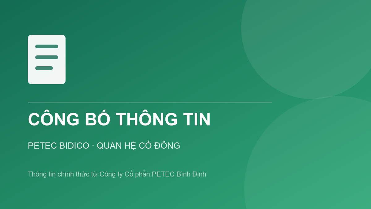 THÔNG BÁO THAY ĐỔI NHÂN SỰ CỦA CÔNG TY CỔ PHẦN PETEC BÌNH ĐỊNH